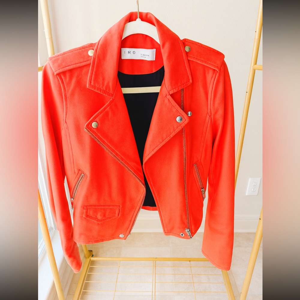IRO Paris Leather Moto Jacket | Coral Red | Size 38 (US Small/4-6)
